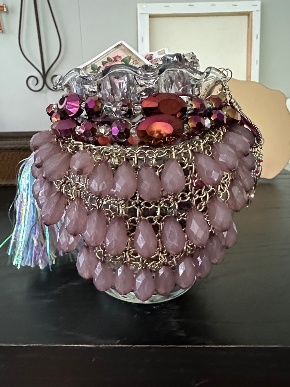 Beautiful Mystery Jewelry Jar In Shades Of Purple.